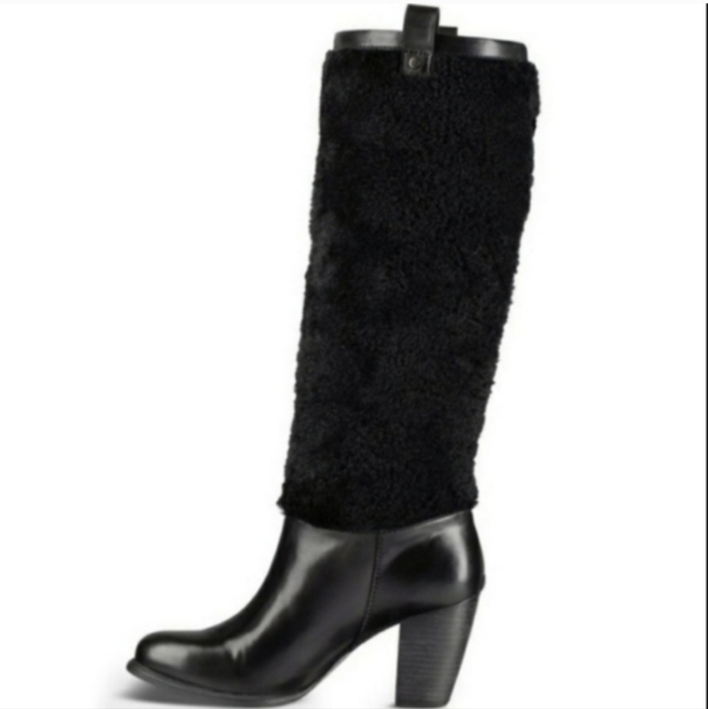 UGG Ava Exposed Fur Leather Knee High Black Women's Boots Model 1013677 #91